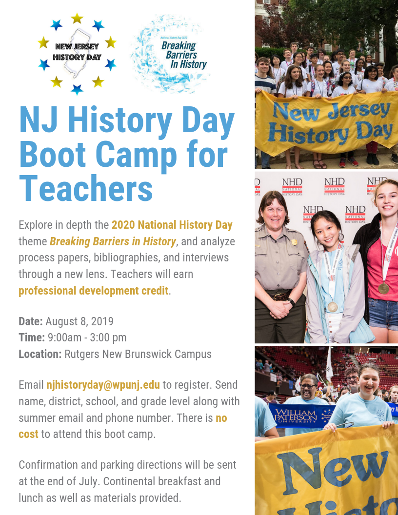 NJ History Day Boot Camp Flyer